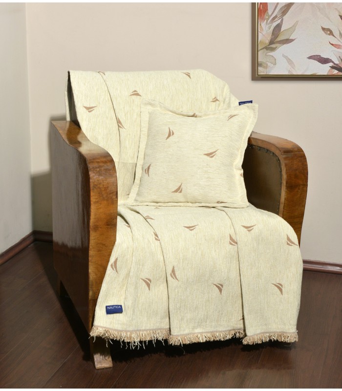 Nautica Des 1000 Ριχτάρι Τριθέσιο 180χ300 Σενίλ Εκρού Logo