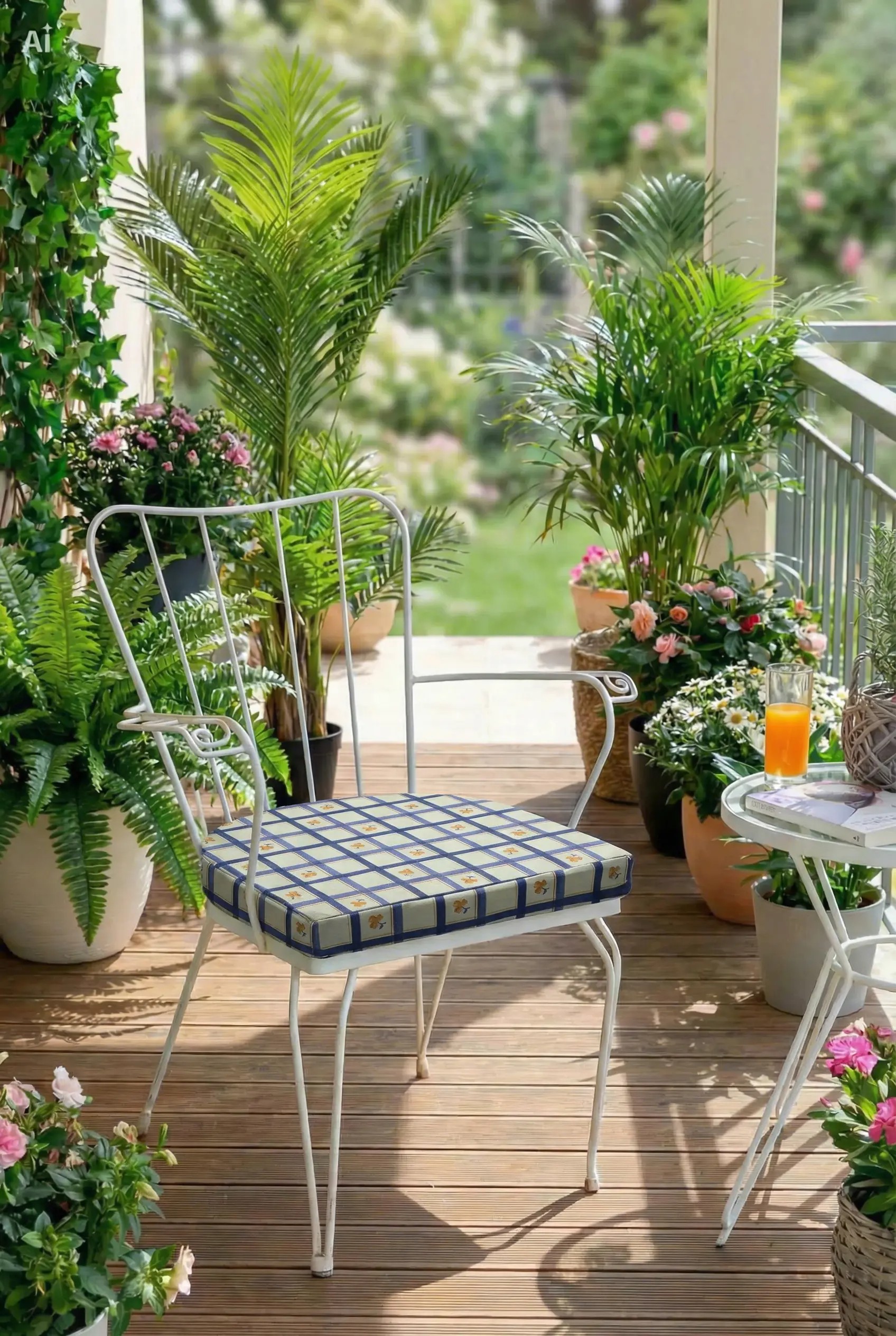 Μαξιλάρι Κάθισμα Φέρ-Φορζέ 44x45x5 Πέταλο Καρώ Μπλε Λουλουδάκι Κροκί