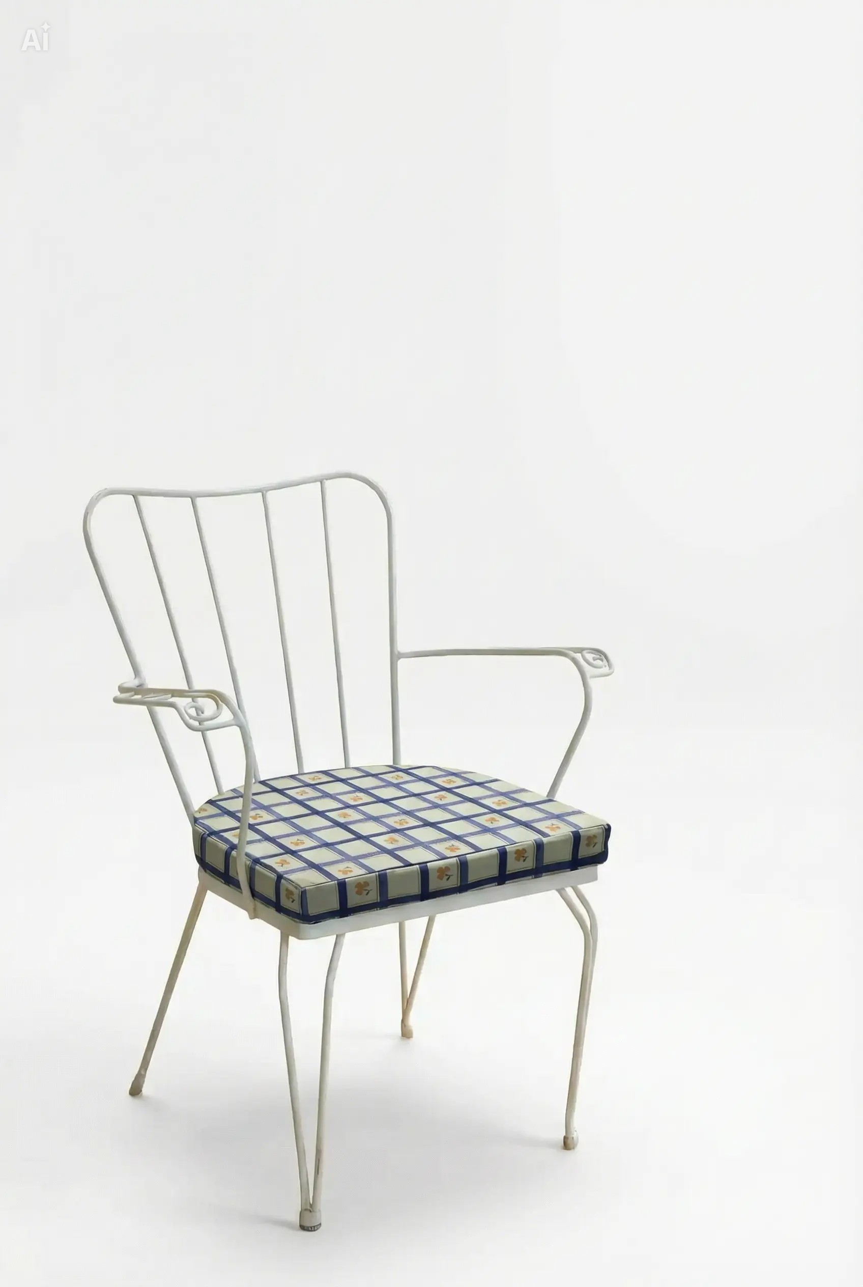 Μαξιλάρι Κάθισμα Φέρ-Φορζέ 44x45x5 Πέταλο Καρώ Μπλε Λουλουδάκι Κροκί