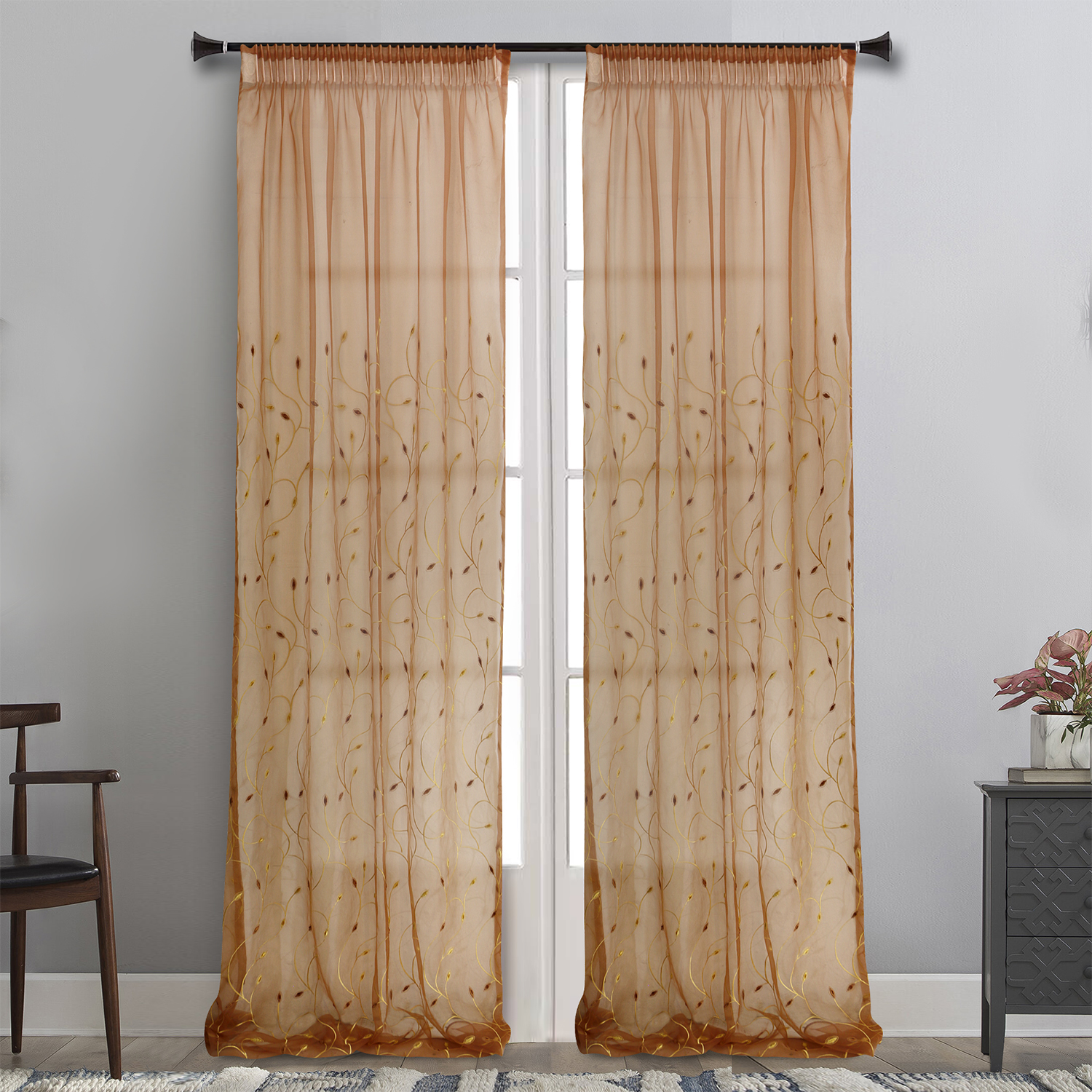 Κουρτίνα Με Τρέσα 145x280 Maison Blanche Φ999/102 Κέντημα Κεραμιδί Οργάντζα