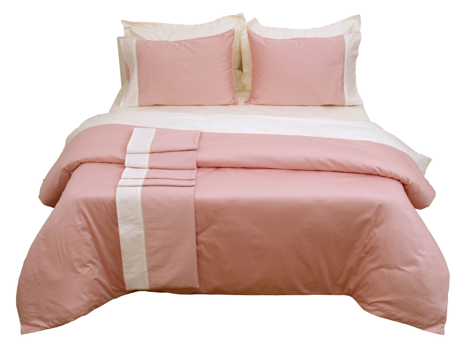 Παπλωματοθήκη Με Φάσα Υπέρδιπλη 220x240 Luxury Bicolour Blush Pink/Ivory Σάπιο Μήλο