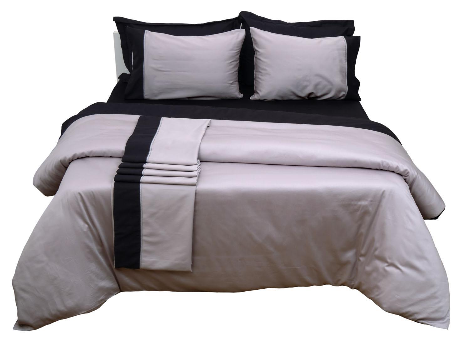 Παπλωματοθήκη Με Φάσα Υπέρδιπλη 220x240 Luxury Bicolour Grey/Black Γκρι