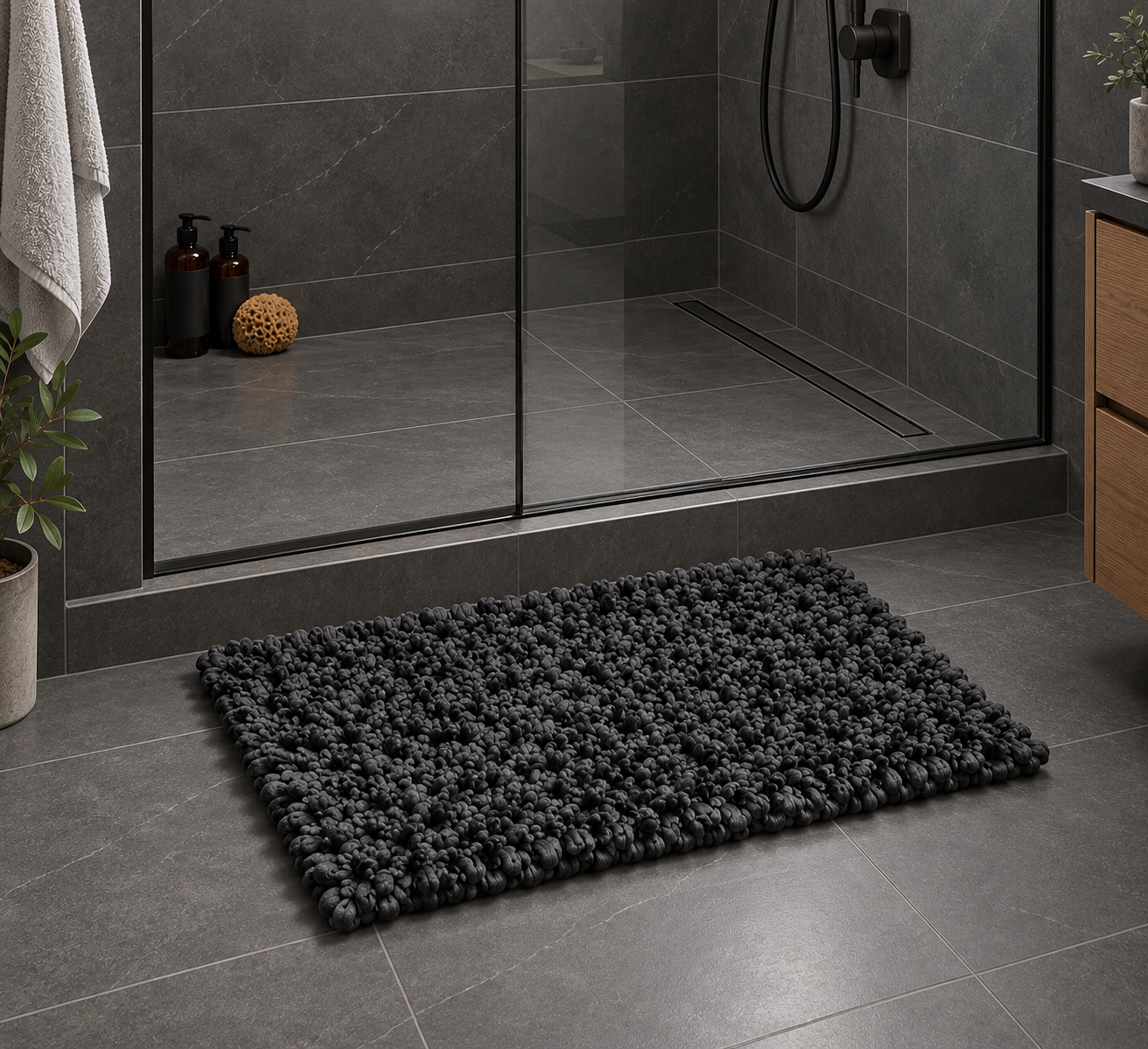 EVORA Χειροποίητο Πατάκι 50x70cm Μαύρο C12 Mrshome