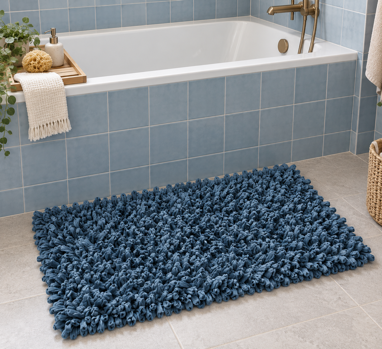 EVORA Χειροποίητο Πατάκι 50x70cm Μπλε C04 Mrshome