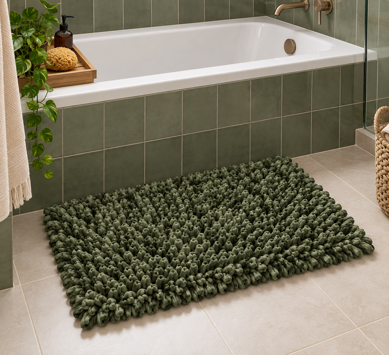 EVORA Χειροποίητο Πατάκι 50x70cm Πράσινο C10 Mrshome