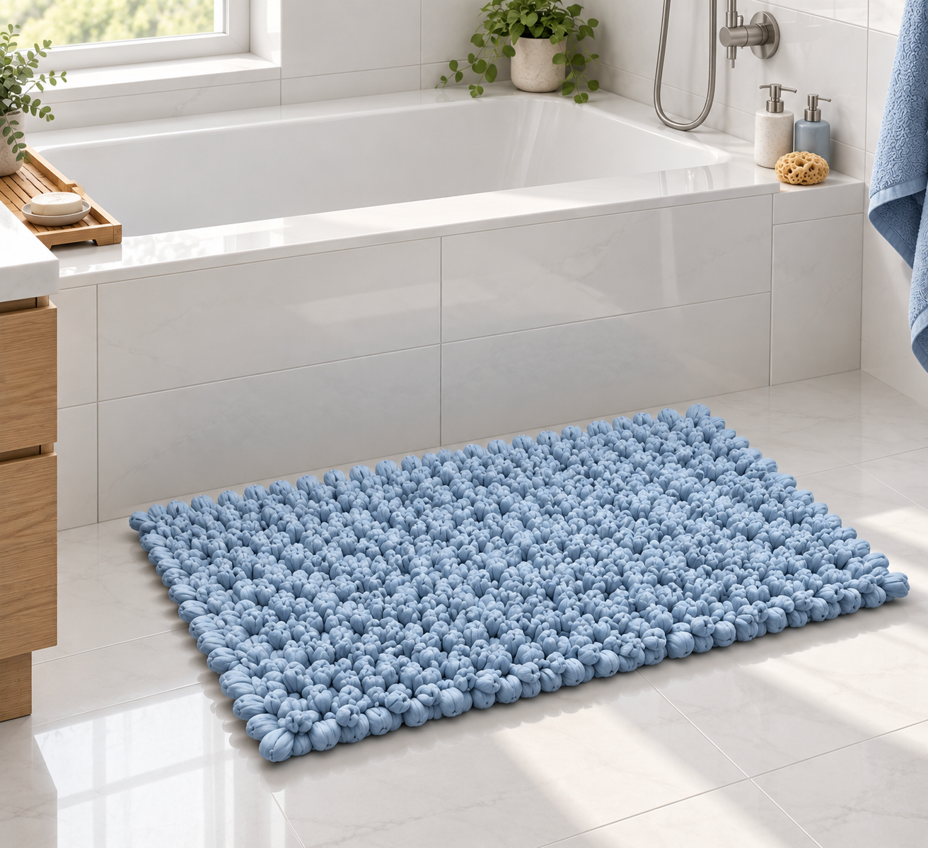 EVORA Χειροποίητο Πατάκι 60x120cm Γαλάζιο C05 Mrshome