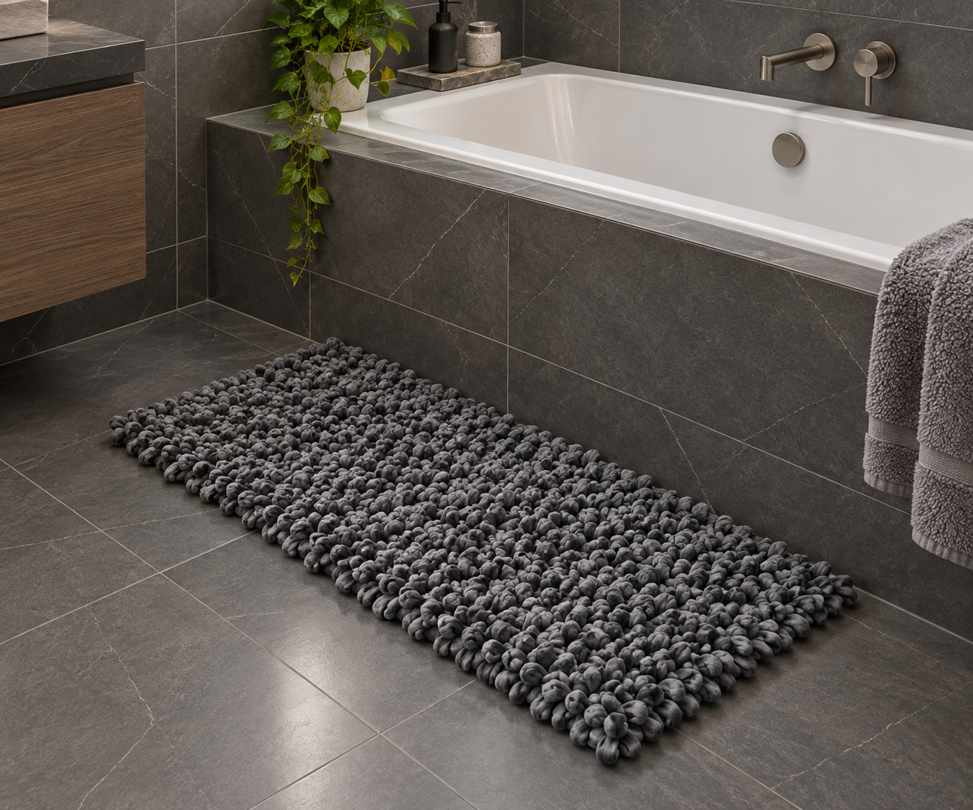 EVORA Χειροποίητο Πατάκι 60x120cm Γκρι Σκούρο C15 Mrshome