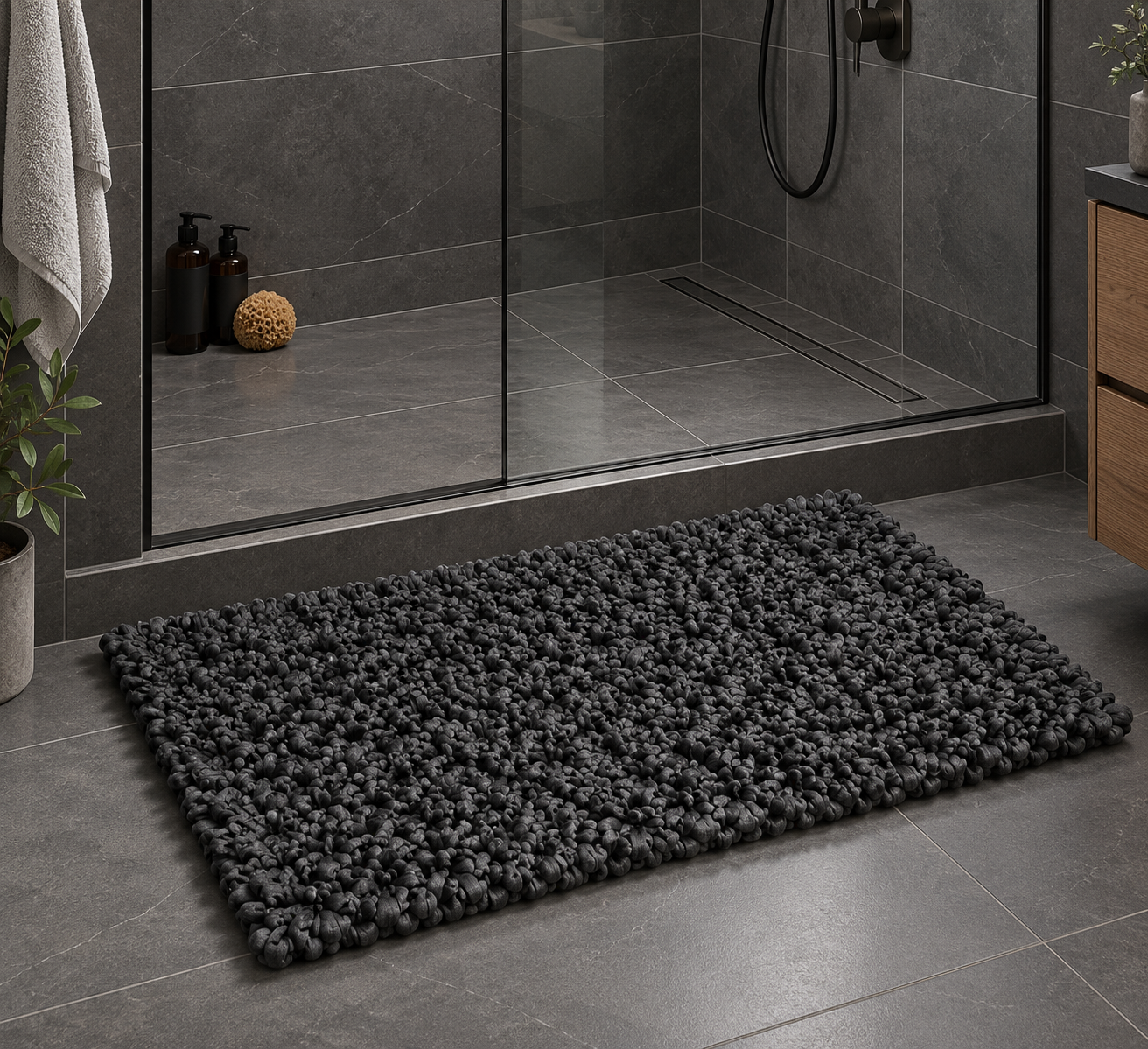 EVORA Χειροποίητο Πατάκι 60x120cm Μαύρο C12 Mrshome