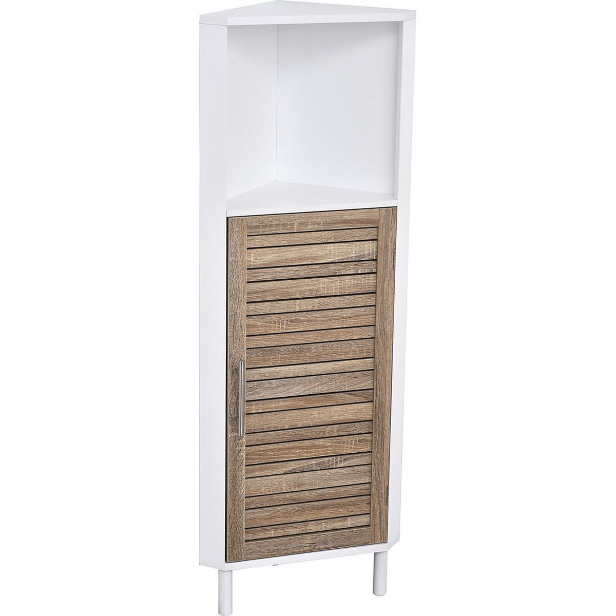 Έπιπλο Γωνιακό MDF/Βελανιδιά με 1 Ράφι και 1 Ντουλάπι με Ράφι στο Εσωτερικό Καφέ/Λευκό 30x30x118cm MRShome