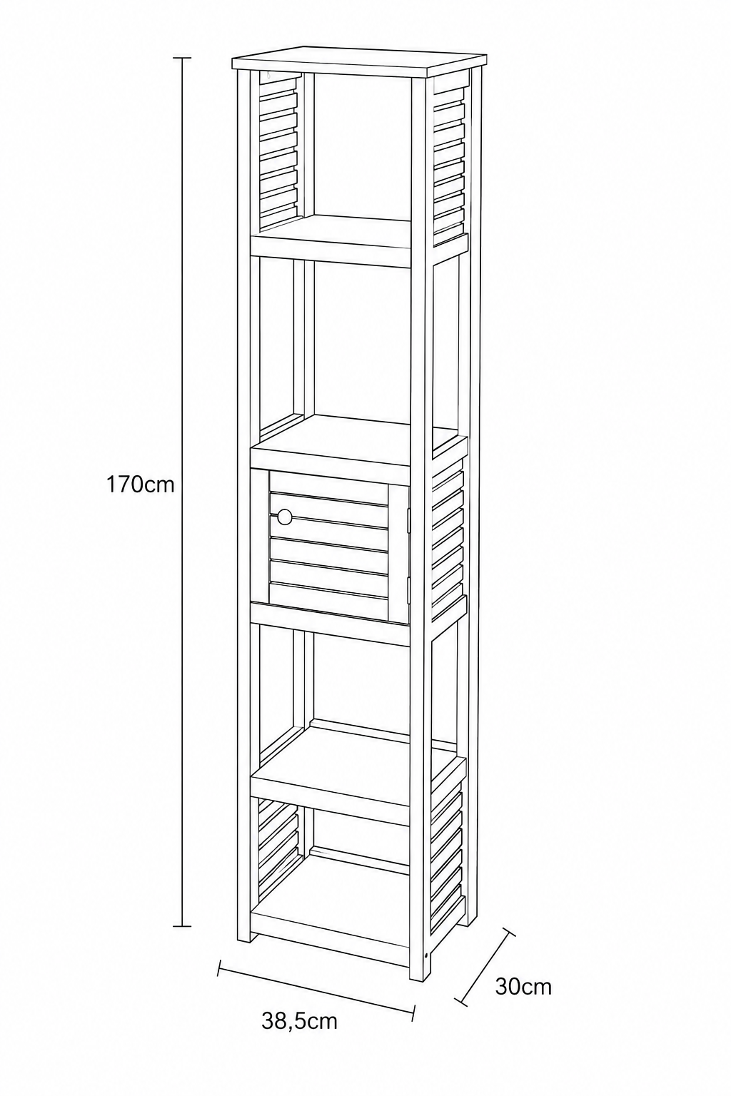 Έπιπλο MDF/Ακακία με 1 Ντουλαπάκι και 5 Ράφια Αποθήκευσης Γκρι/Καφέ 38.5x30x170cm MRShome