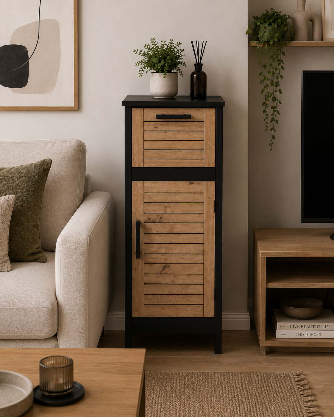 Έπιπλο MDF/Βελανιδιά με 1 Συρτάρι και 1 Ντουλάπι με Ράφι στο Εσωτερικό 36.5x30x83cm MRShome