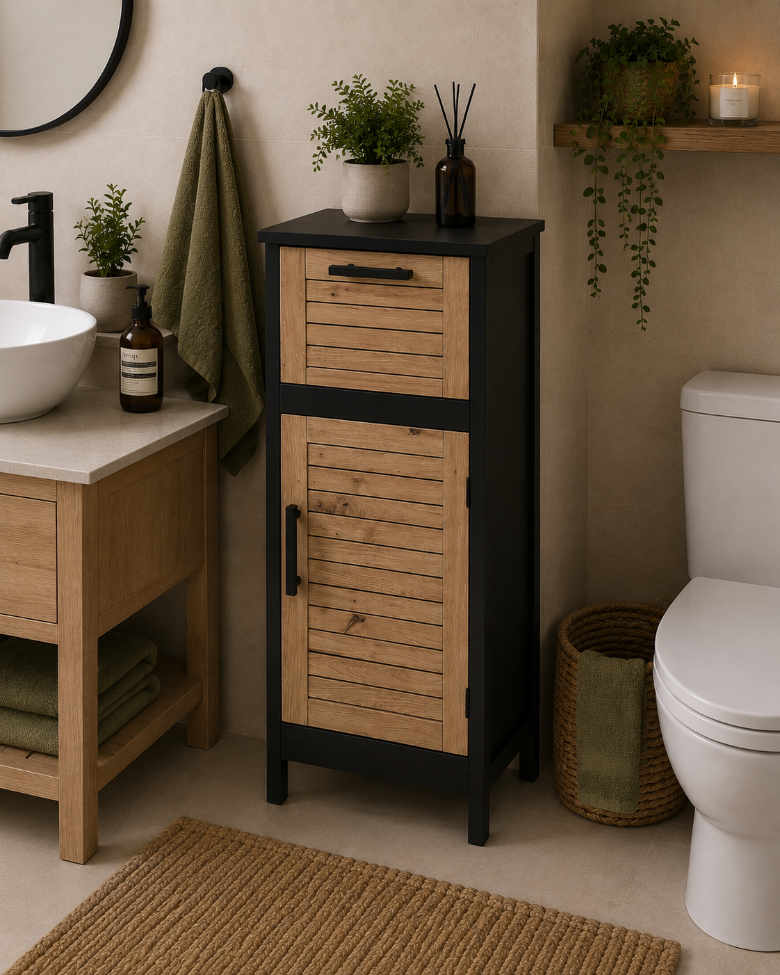 Έπιπλο MDF/Βελανιδιά με 1 Συρτάρι και 1 Ντουλάπι με Ράφι στο Εσωτερικό 36.5x30x83cm MRShome