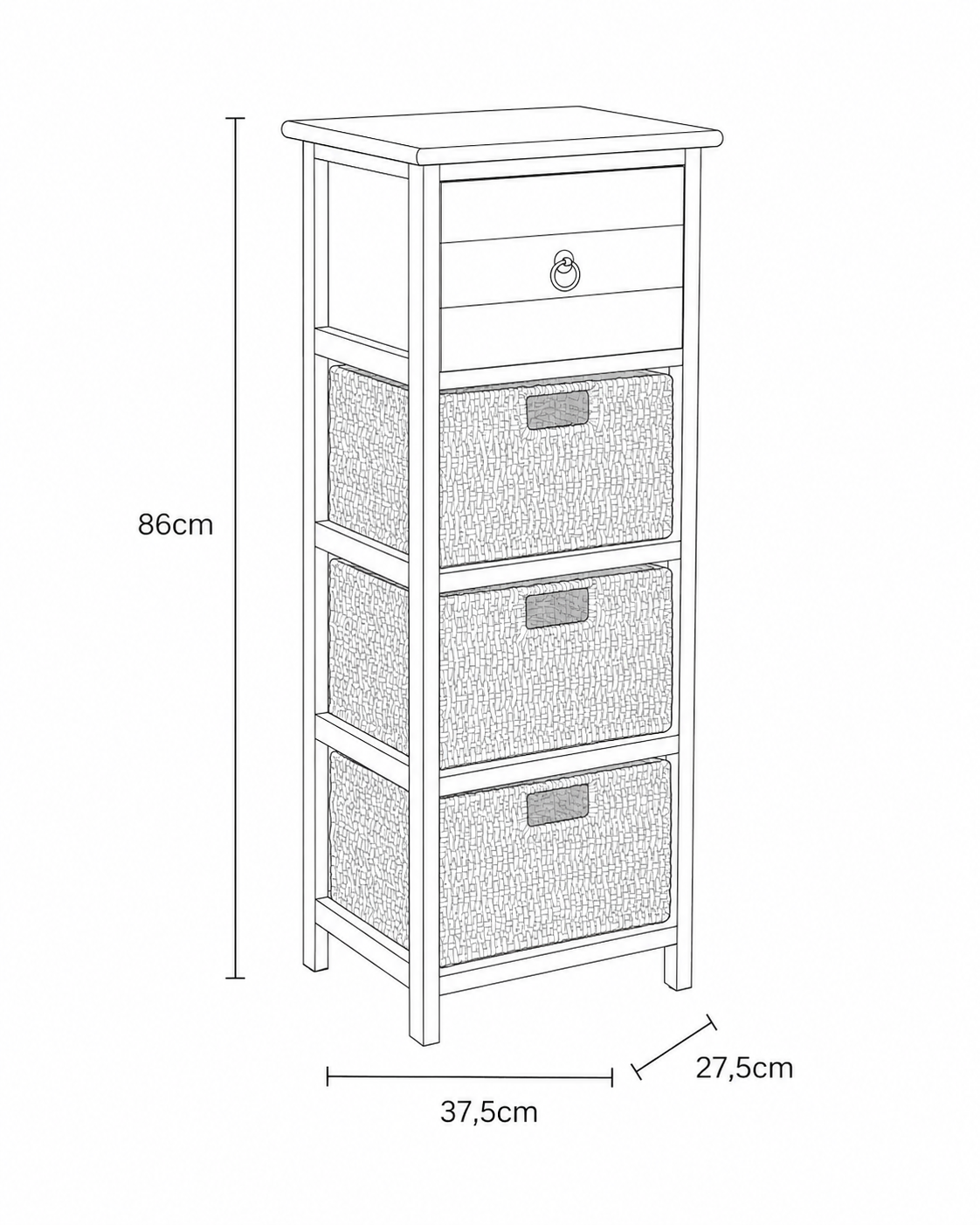 Έπιπλο MDF με 1 Ράφι και 3 Συρτάρια 37.5x27.5x86cm Μαύρο MRShome
