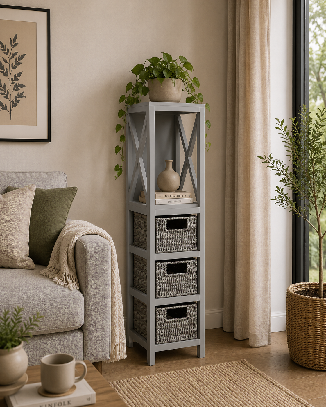 Έπιπλο MDF με 1 Ράφι και 3 Συρτάρια Γκρι 17x24x82cm MRShome