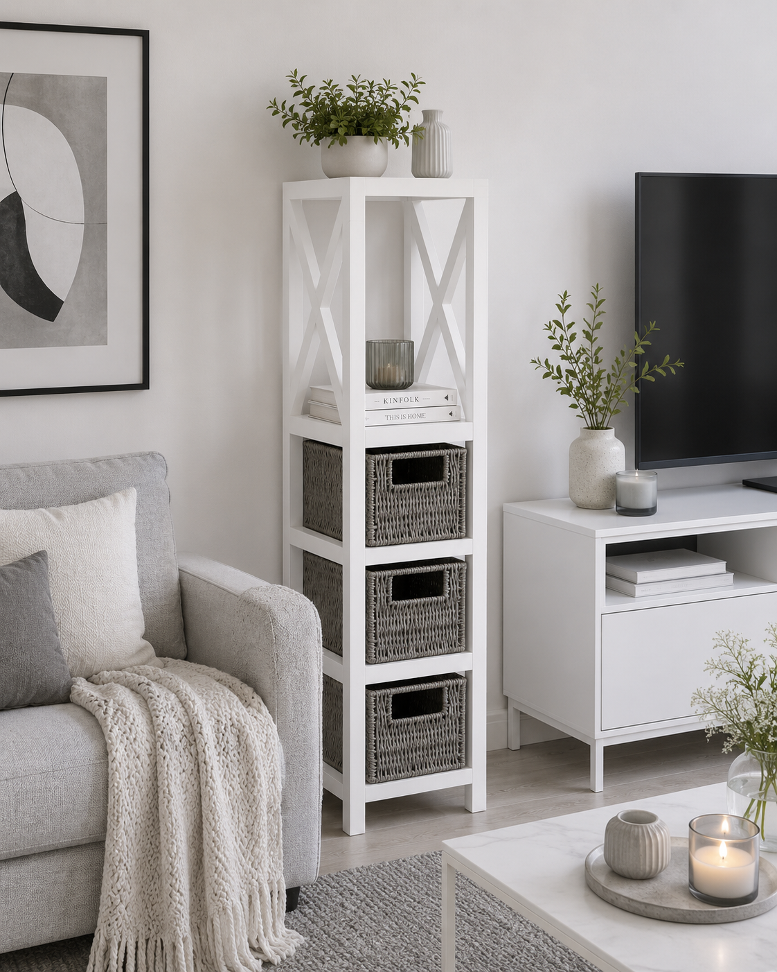 Έπιπλο MDF με 1 Ράφι και 3 Συρτάρια Γκρι/Λευκό 17x24x82cm MRShome