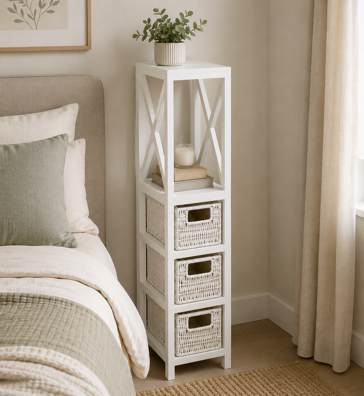 Έπιπλο MDF με 1 Ράφι και 3 Συρτάρια Λευκό 17x24x82cm MRShome
