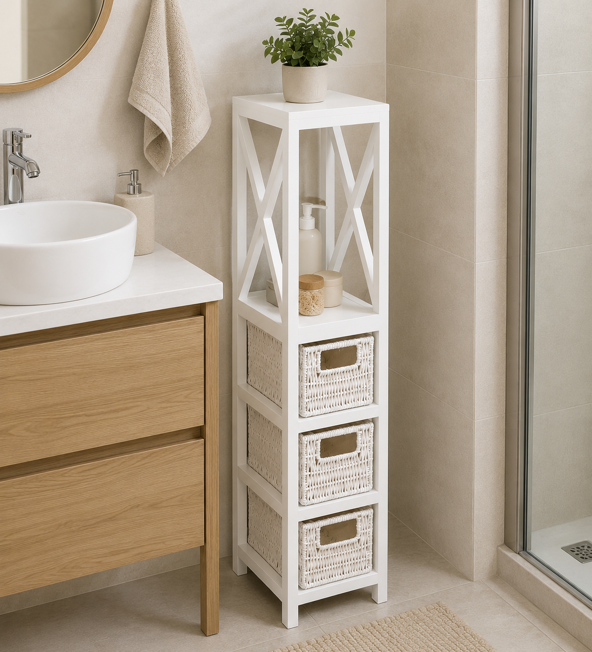 Έπιπλο MDF με 1 Ράφι και 3 Συρτάρια Λευκό 17x24x82cm MRShome