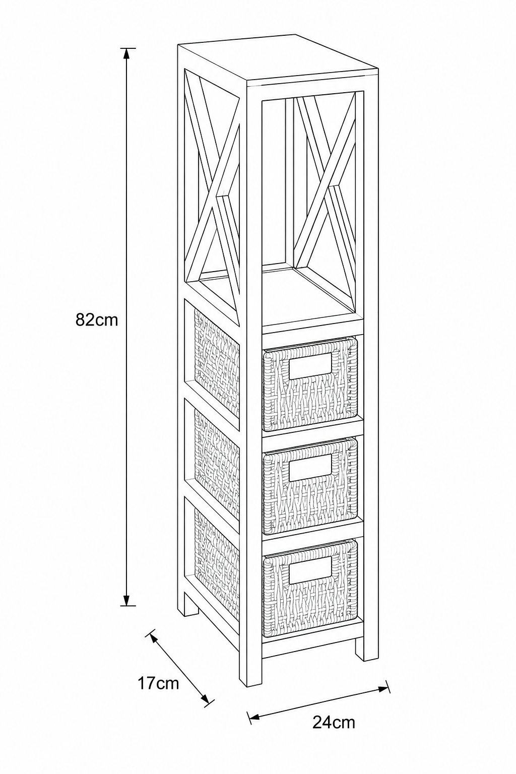 Έπιπλο MDF με 1 Ράφι και 3 Συρτάρια Λευκό 17x24x82cm MRShome