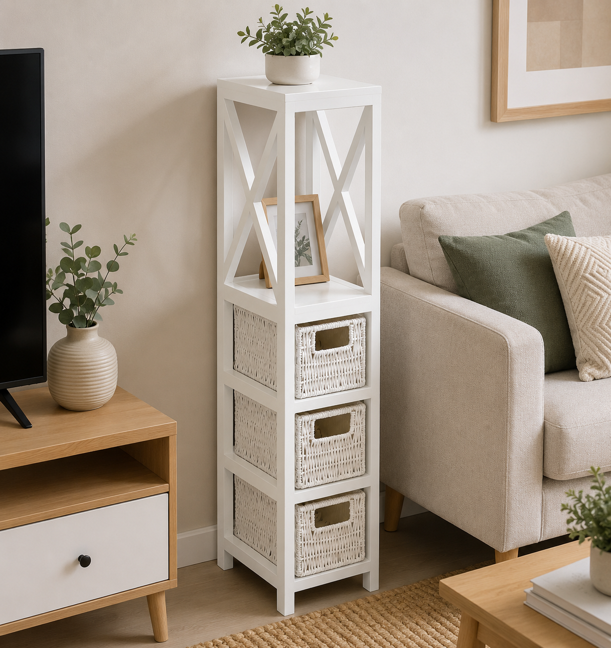 Έπιπλο MDF με 1 Ράφι και 3 Συρτάρια Λευκό 17x24x82cm MRShome