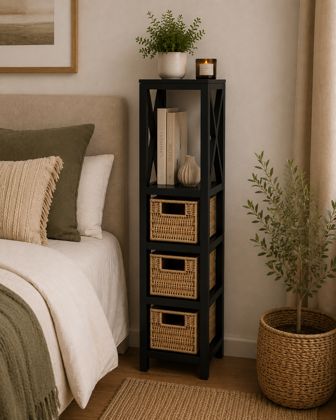 Έπιπλο MDF με 1 Ράφι και 3 Συρτάρια Μαύρο 17x24x82cm MRShome