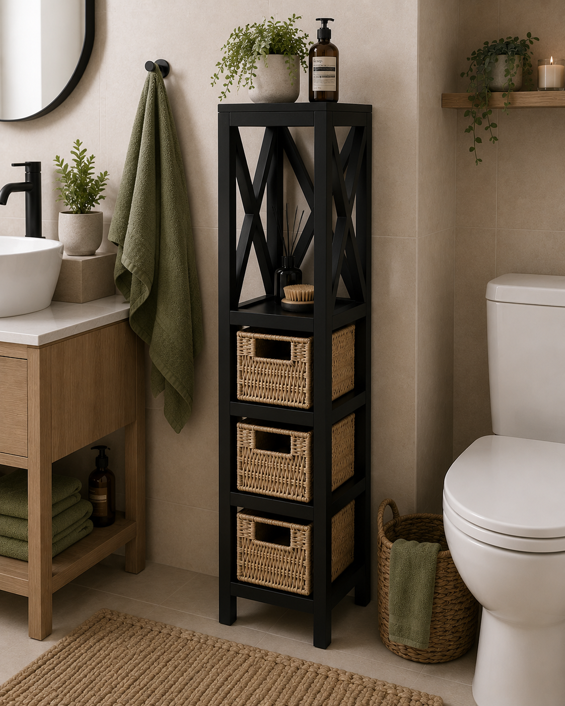 Έπιπλο MDF με 1 Ράφι και 3 Συρτάρια Μαύρο 17x24x82cm MRShome