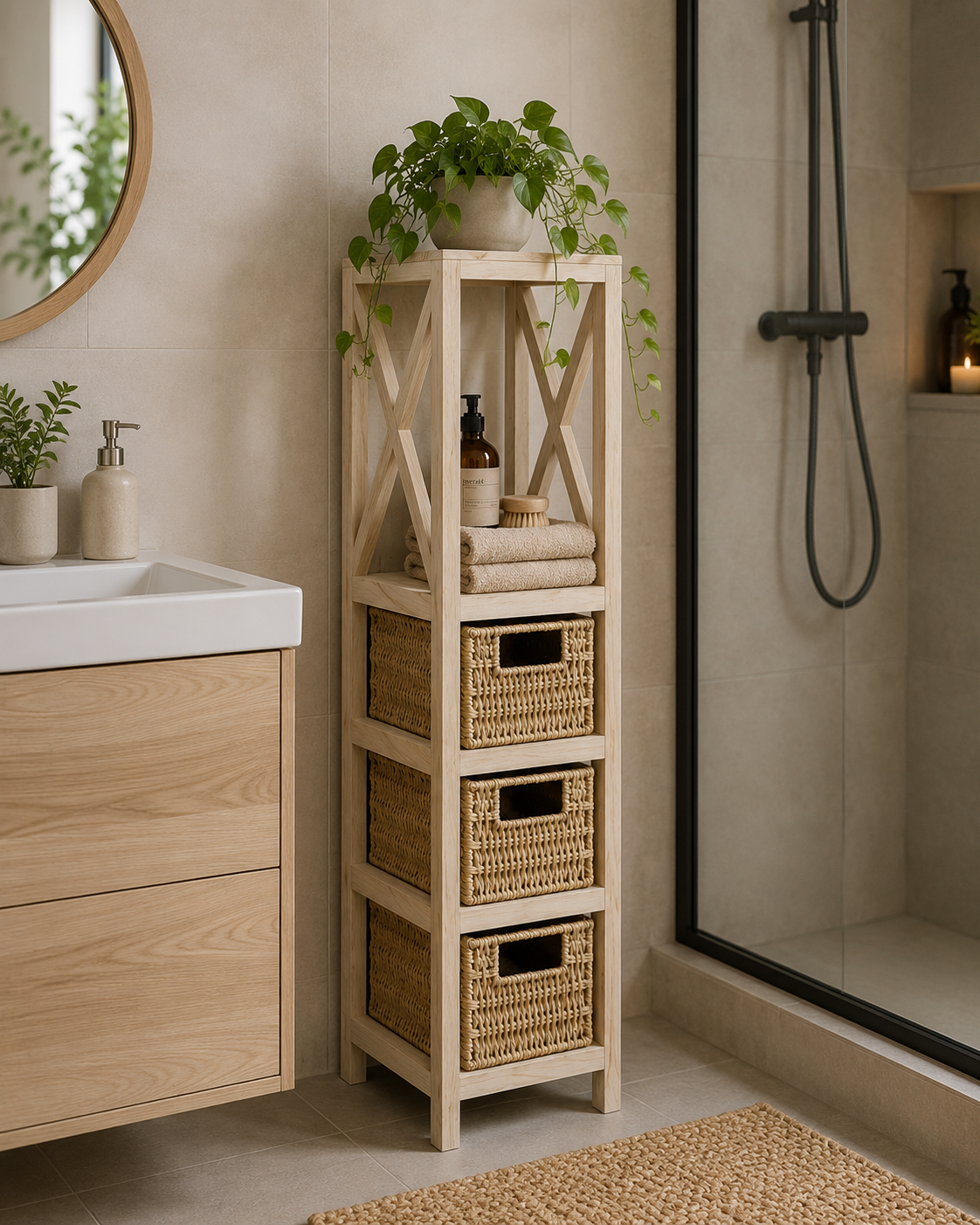Έπιπλο MDF με 1 Ράφι και 3 Συρτάρια Μπεζ 17x24x82cm MRShome