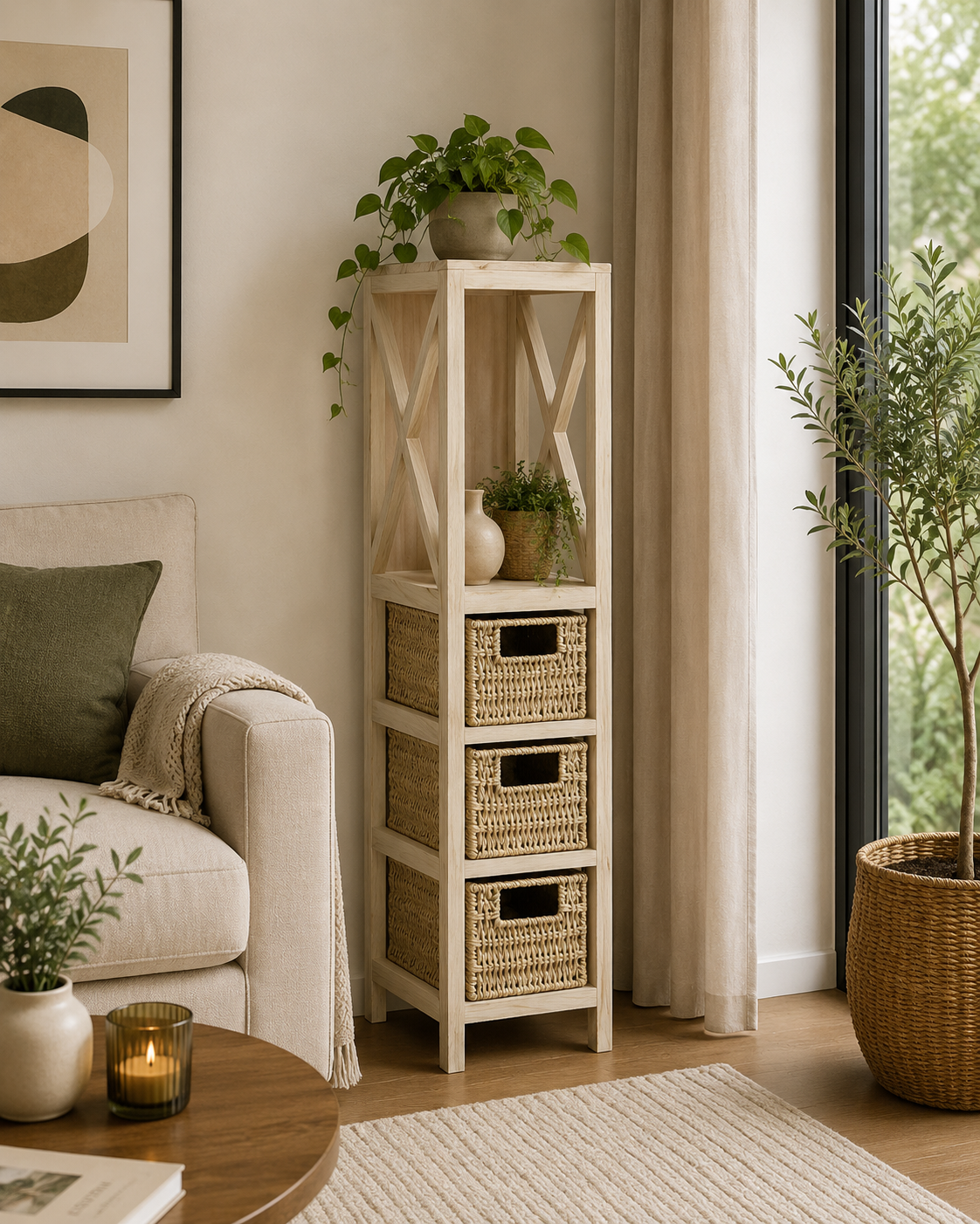 Έπιπλο MDF με 1 Ράφι και 3 Συρτάρια Μπεζ 17x24x82cm MRShome