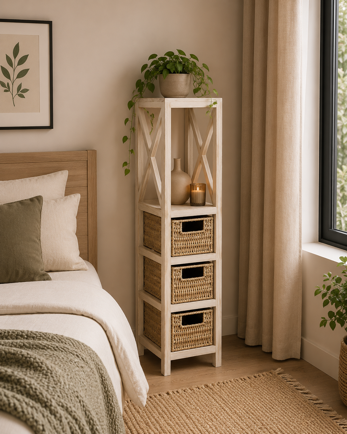 Έπιπλο MDF με 1 Ράφι και 3 Συρτάρια Μπεζ 17x24x82cm MRShome