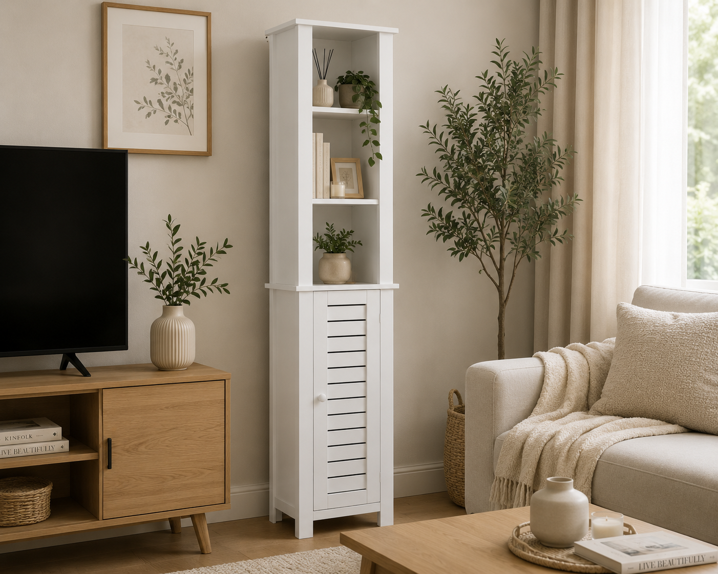 Έπιπλο MDF με 3 Ράφια και 1 Ντουλάπι με 2 Ράφια στο Εσωτερικό 35x26x173cm Λευκό MRShome