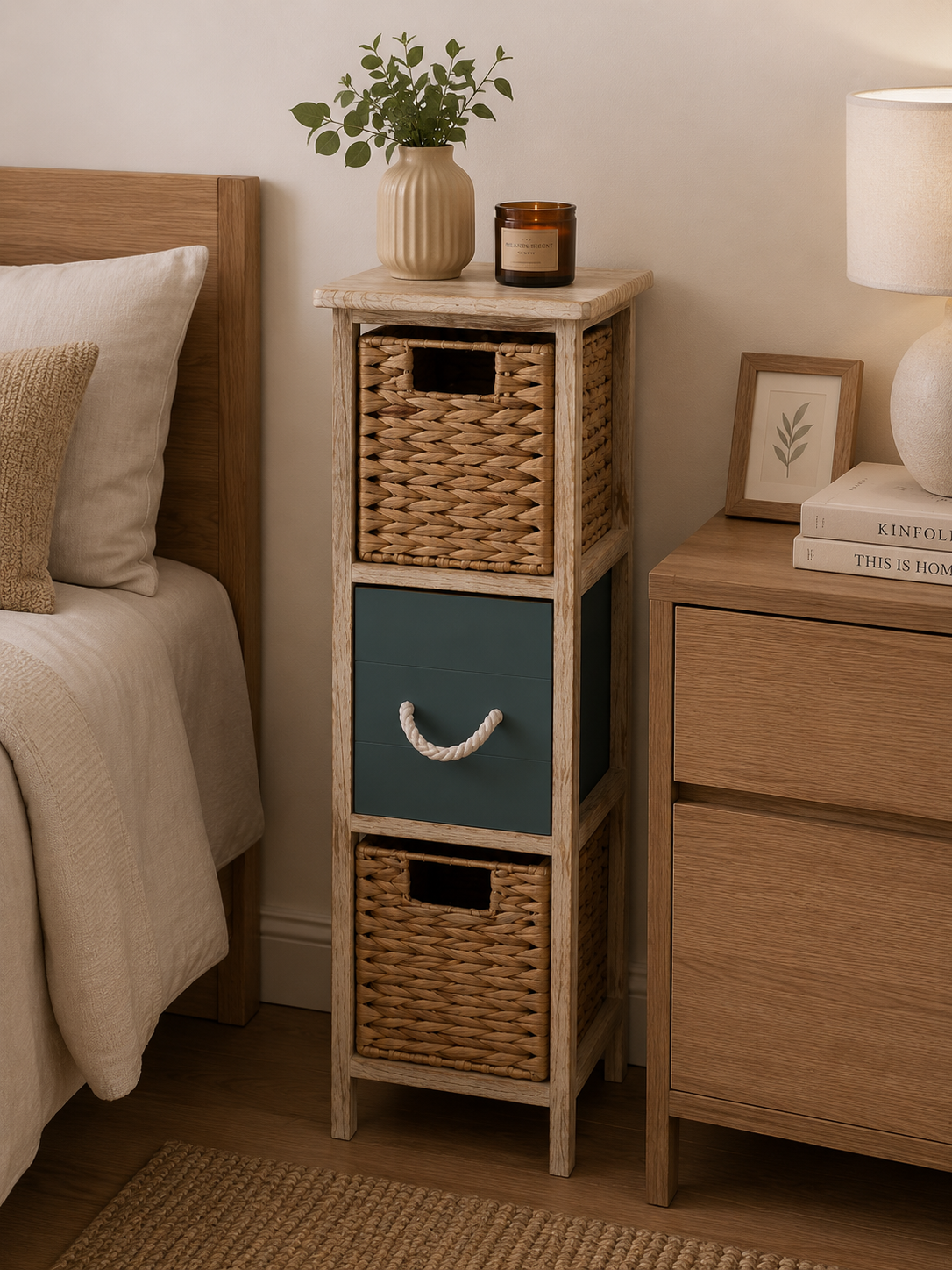 Έπιπλο MDF με 3 Συρτάρια από Υάκινθο 25x25x77cm Μπεζ/Λαδί MRShome