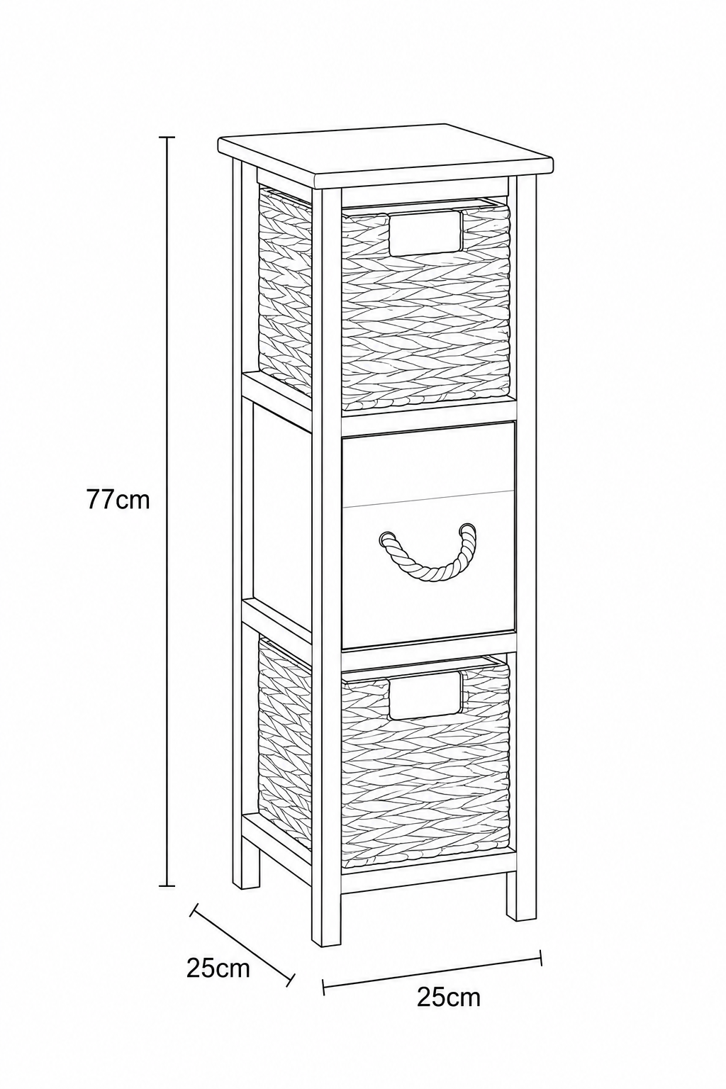 Έπιπλο MDF με 3 Συρτάρια από Υάκινθο 25x25x77cm Μπεζ/Λαδί MRShome