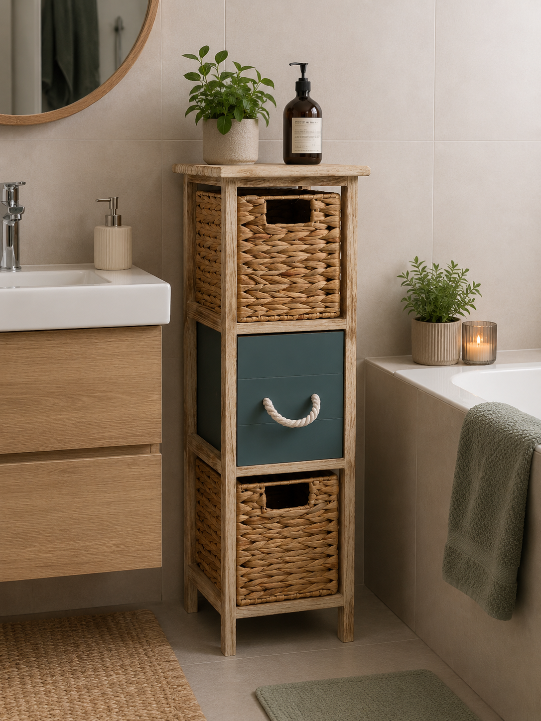 Έπιπλο MDF με 3 Συρτάρια από Υάκινθο 25x25x77cm Μπεζ/Λαδί MRShome