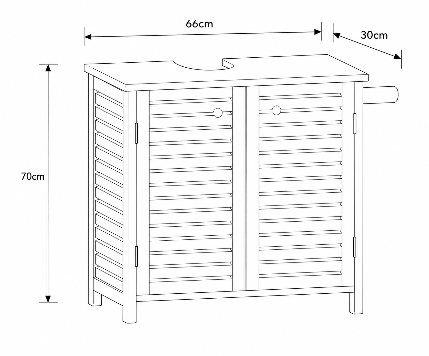 Έπιπλο Νιπτήρα MDF/Ακακία με 2 Ντουλάπια με εσωτερικό Ράφι και Κρεμάστρα στο Πλάι 66x30x70cm MRShome