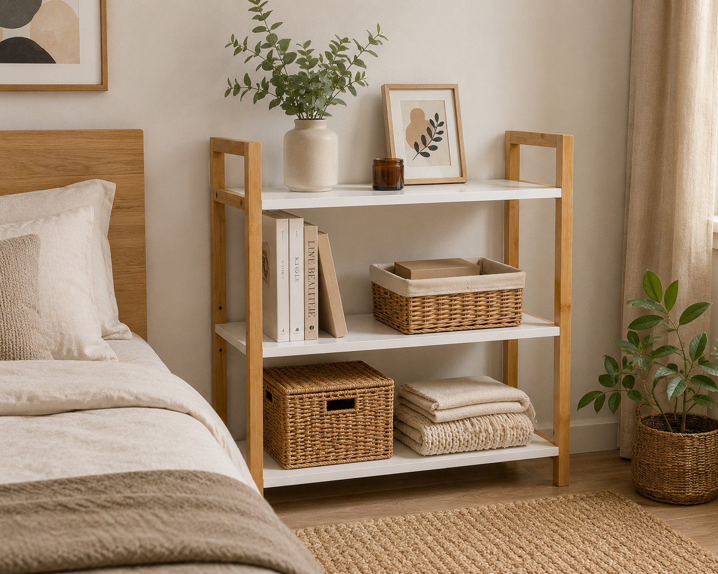 Έπιπλο από Bamboo με 3 Ράφια MDF Καφέ/Λευκό 64x20x53cm MRShome