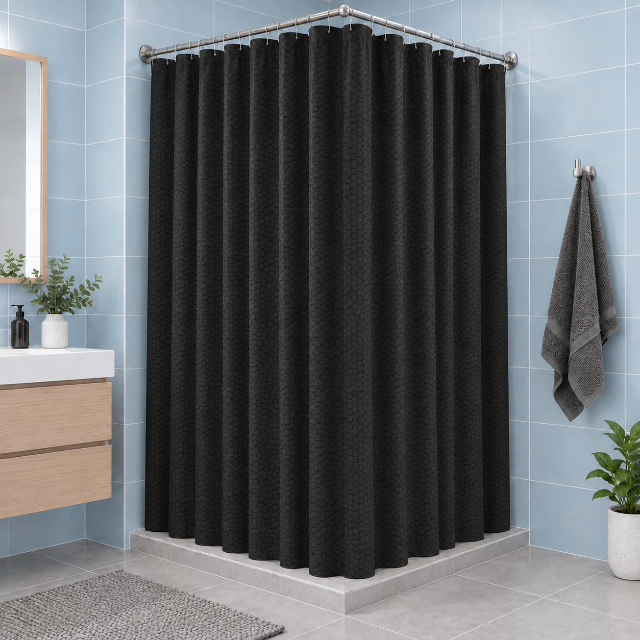 Κουρτίνα Μπάνιου 180x180cm PEVA Μαύρη με Γεωμετρικό Μοτίβο MRShome
