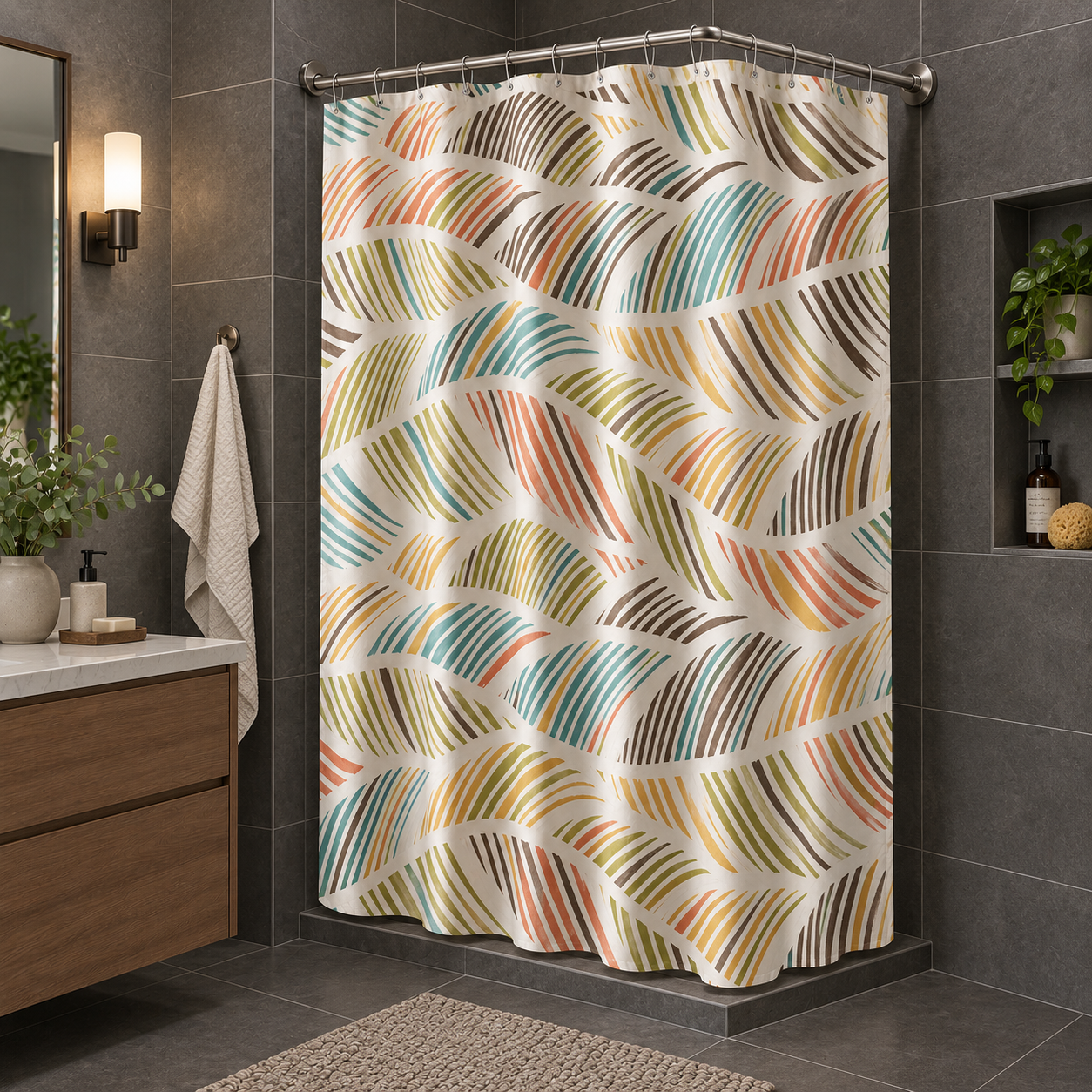 Κουρτίνα Μπάνιου 180x180cm Υφασμάτινη με Πολύχρωμο Σχέδιο MRShome