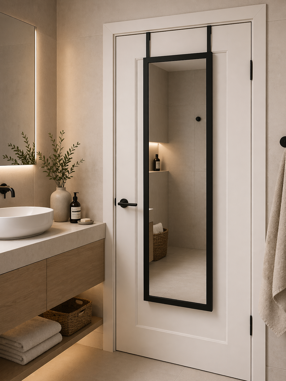 Κρεμαστός Καθρέπτης για Πόρτα από MDF 34x94cm Black MRShome