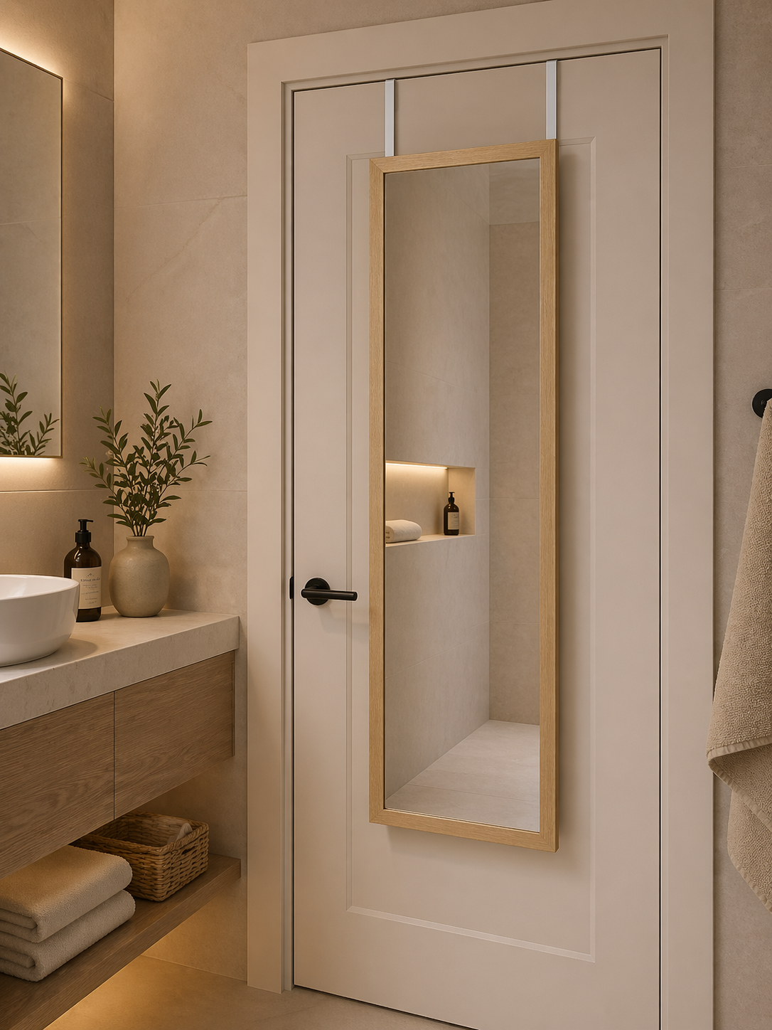 Κρεμαστός Καθρέπτης για Πόρτα από MDF 34x94cm Natural MRShome