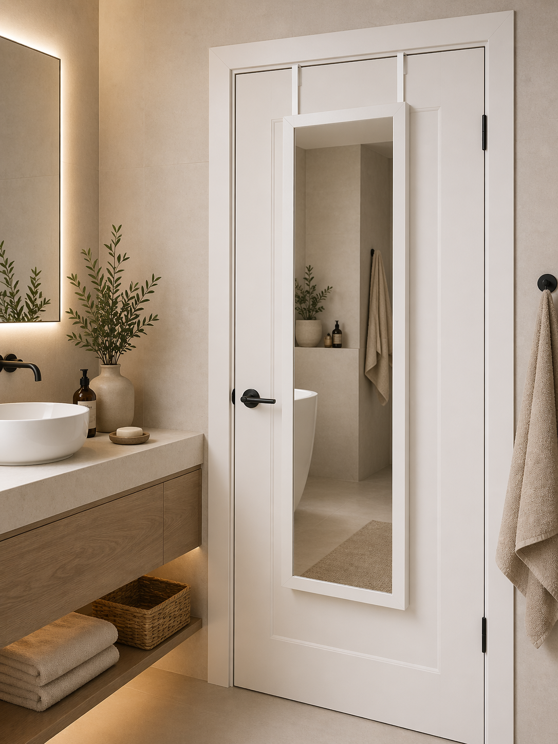 Κρεμαστός Καθρέπτης για Πόρτα από MDF 34x94cm White MRShome