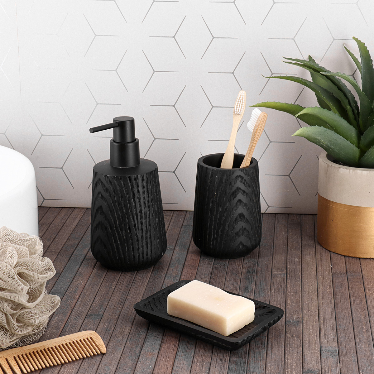 Ποτήρι Οδοντόβουρτσας Polyresin Μαύρο MRShome