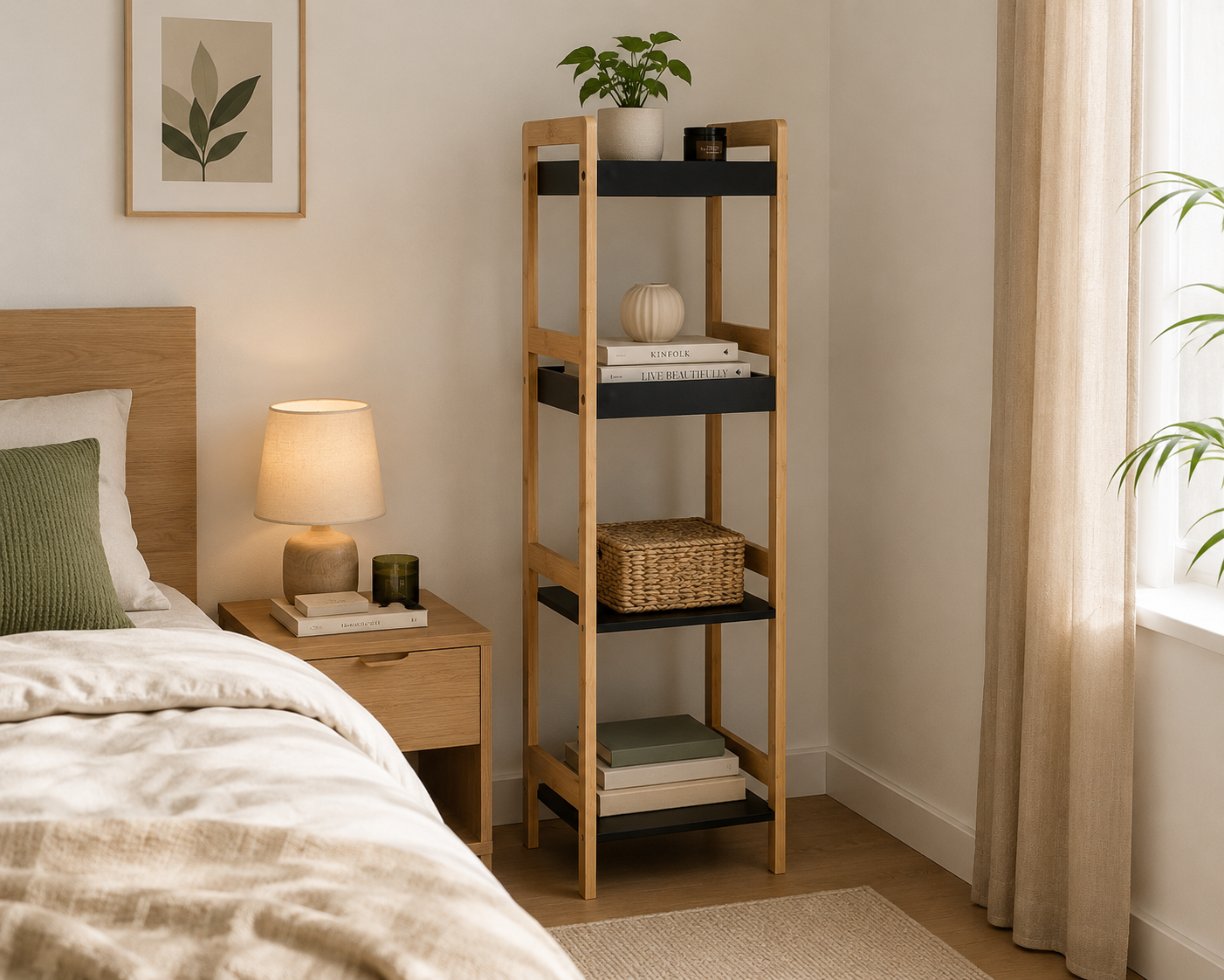 Ραφιέρα 4 θέσεων Bamboo/MDF Μπεζ/Μαύρη 34x33x110cm MRShome