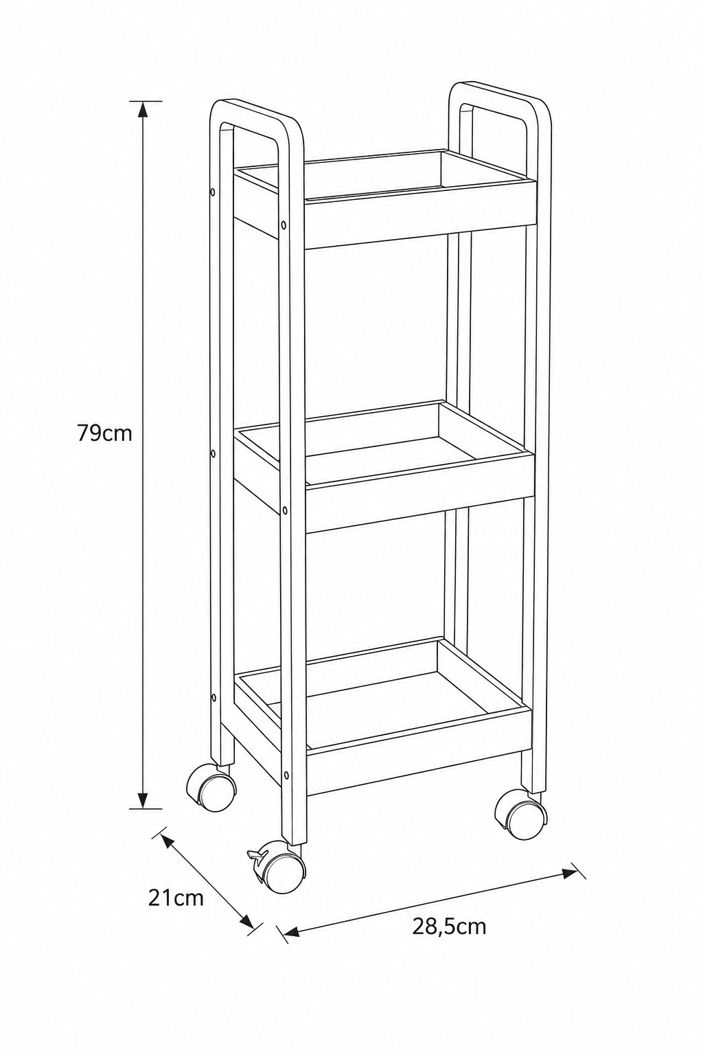 Ραφιέρα Bamboo/MDF με 3 Ράφια Φυσική/Μαύρη με Ροδάκια 28.5x21x79cm MRShome