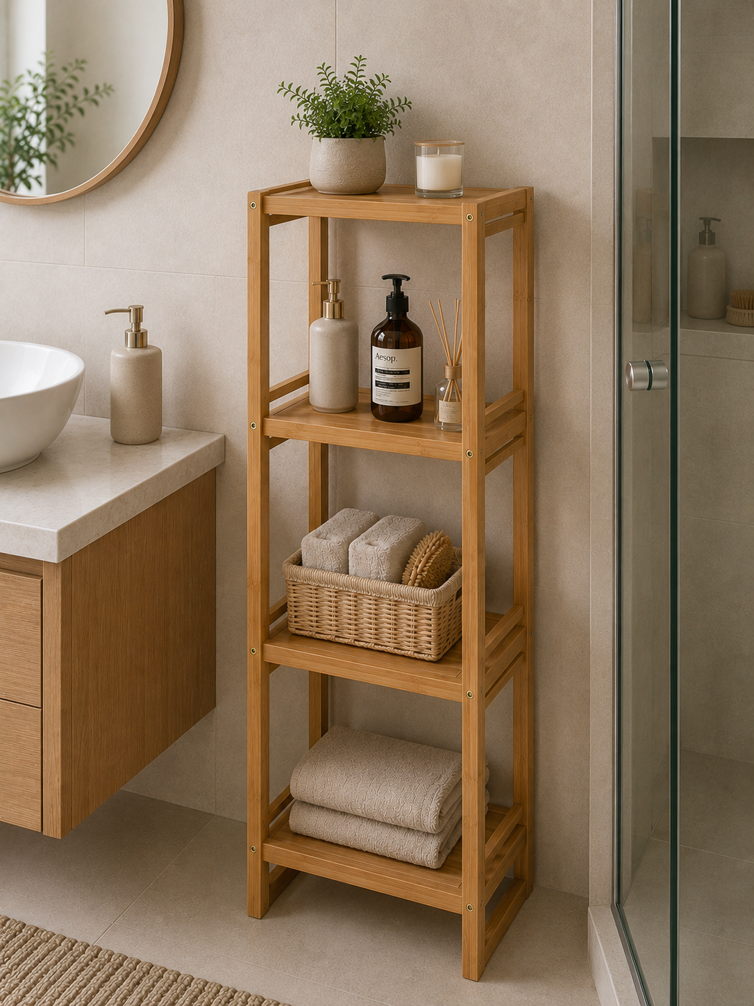 Ραφιέρα από Bamboo με 4 Ράφια Καφέ 33x20x100cm MRShome