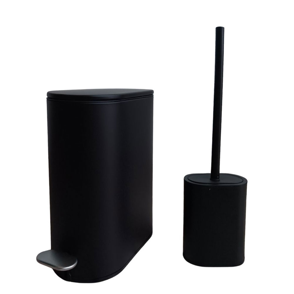 Σετ Κάδος Απορριμμάτων Οβάλ 5L Soft Close Μεταλλικός Μαύρος και Πιγκάλ MRShome