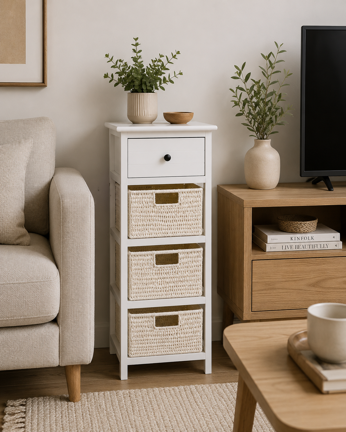 Συρταριέρα Λευκή MDF με 4 Συρτάρια 37.5x27.5x86cm MRShome