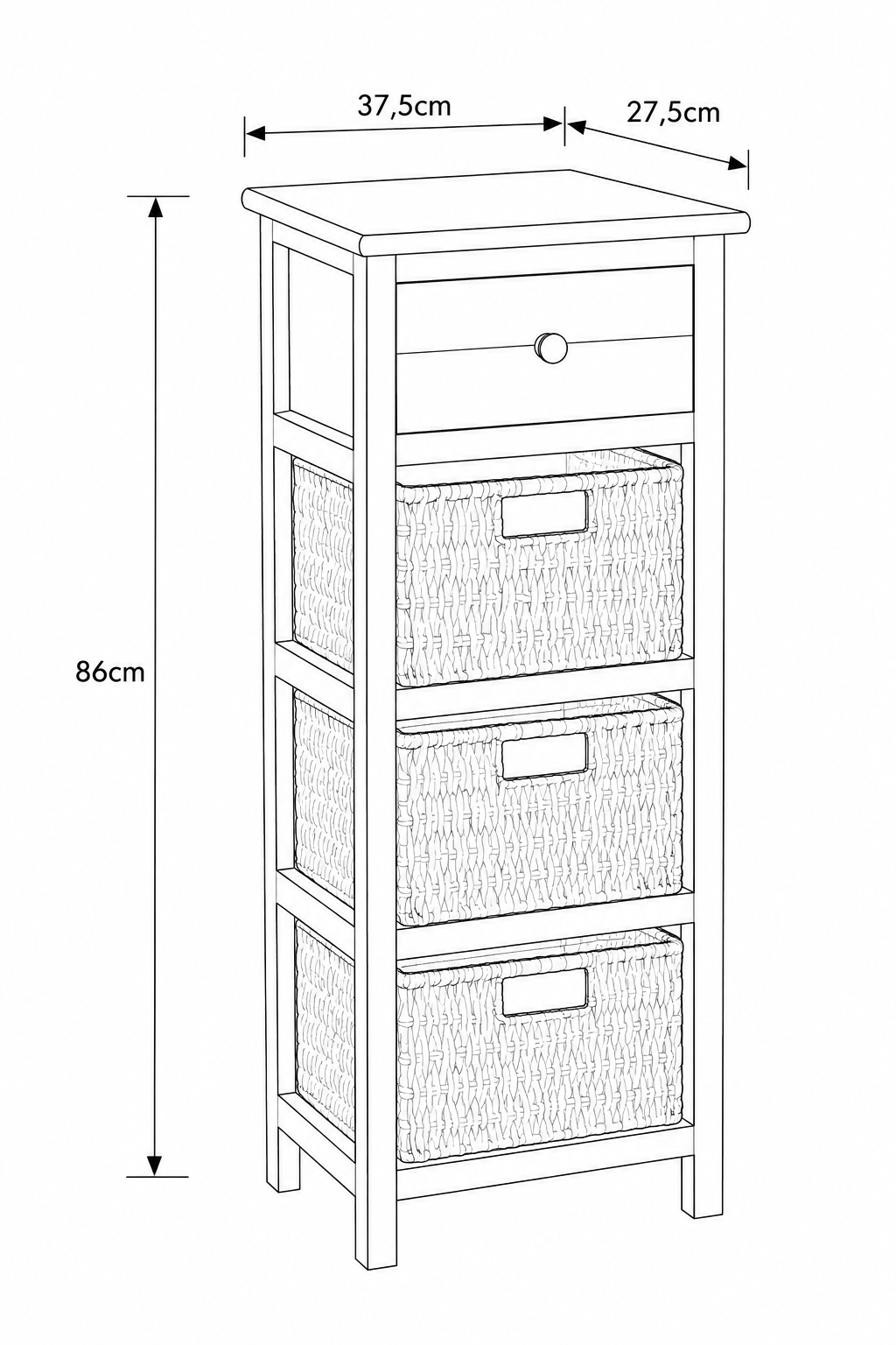 Συρταριέρα Λευκή MDF με 4 Συρτάρια 37.5x27.5x86cm MRShome