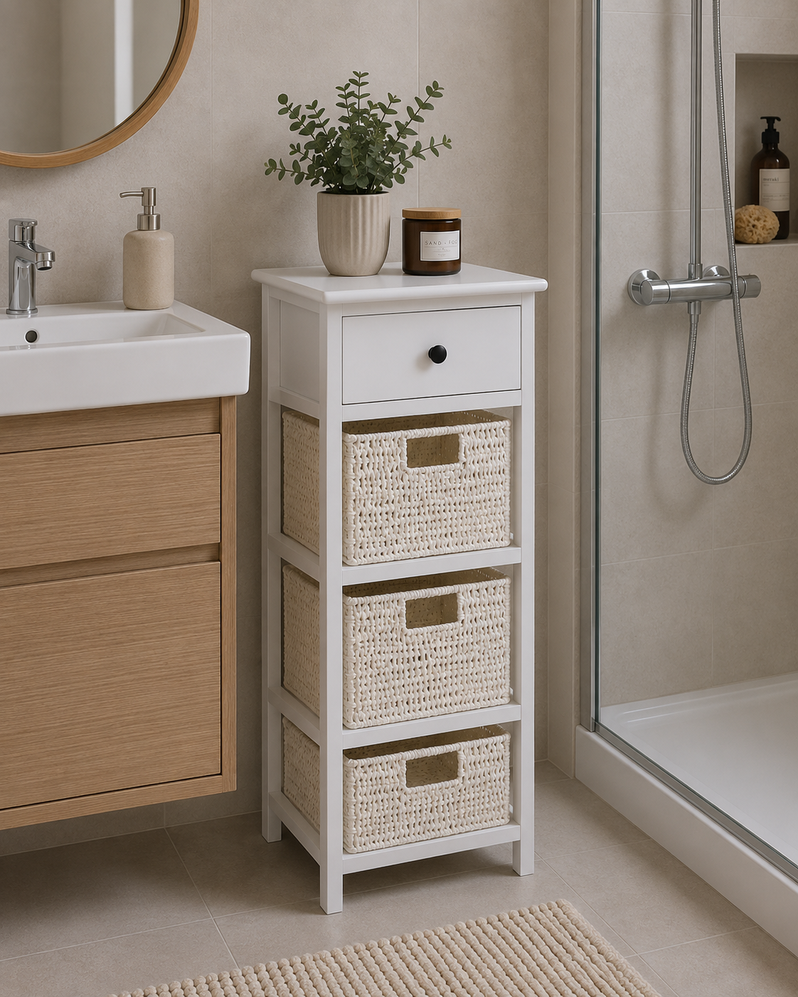 Συρταριέρα Λευκή MDF με 4 Συρτάρια 37.5x27.5x86cm MRShome