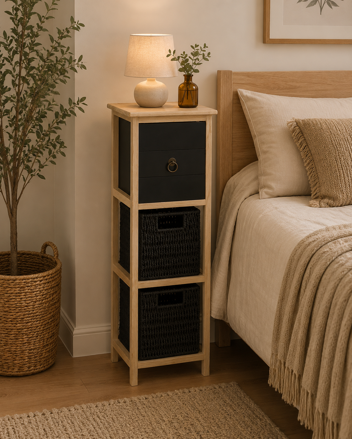 Συρταριέρα MDF με 3 Συρτάρια 25x25x77cm Φυσική/Μαύρη MRShome