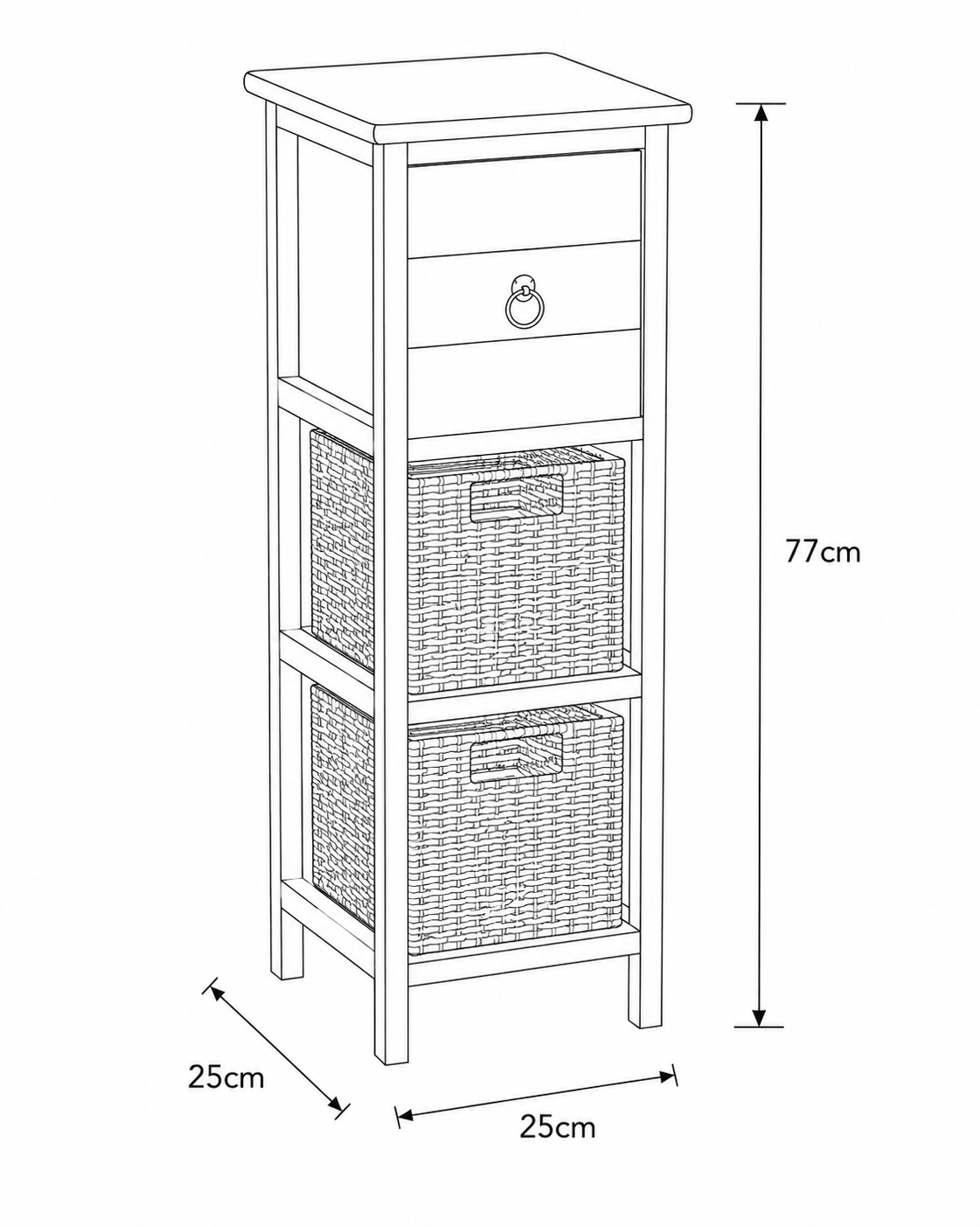 Συρταριέρα MDF με 3 Συρτάρια 25x25x77cm Φυσική/Μαύρη MRShome