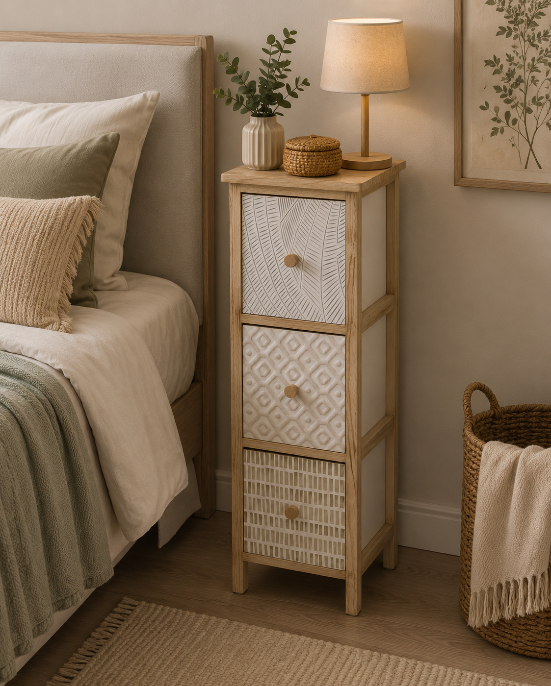 Συρταριέρα MDF με 3 Συρτάρια 25x25x77cm Φυσική με Σχέδια MRShome